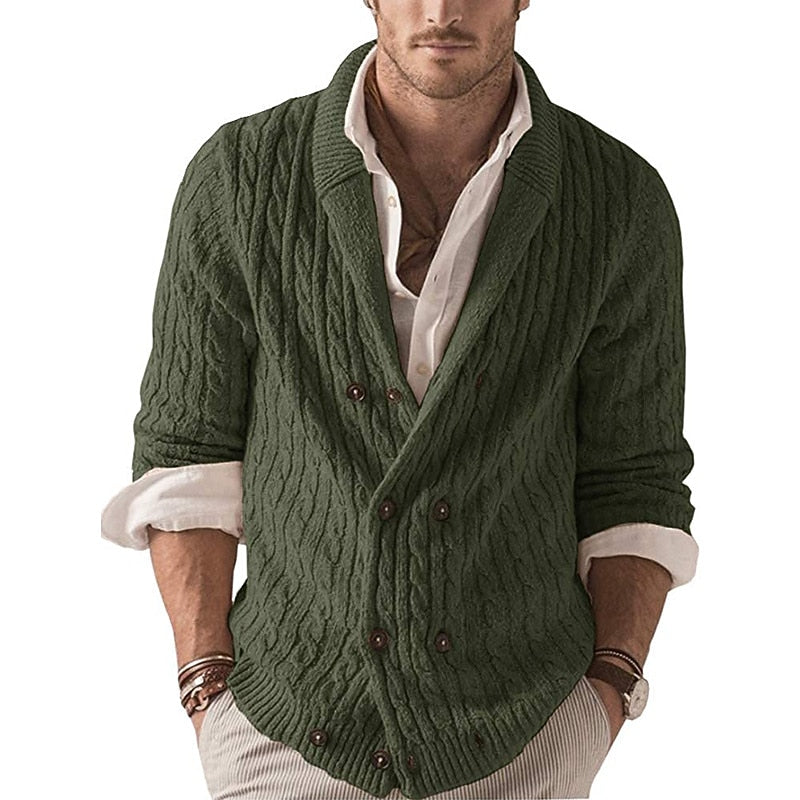 Deep Cable Shawl Button Cardigan