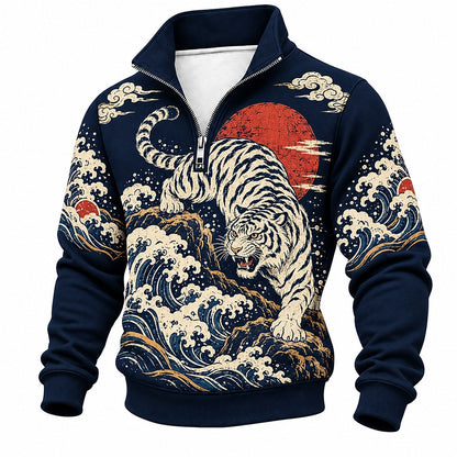 Red Sun Wave Tiger Half-Zip Sweatshirt