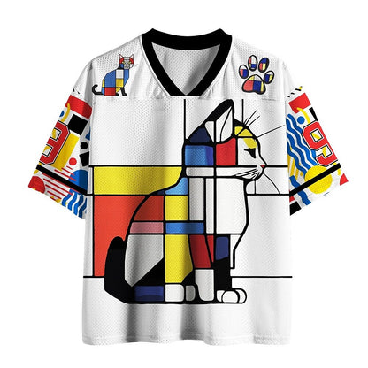 Men's Geometric Cat Number V-Neck Sports Jersey