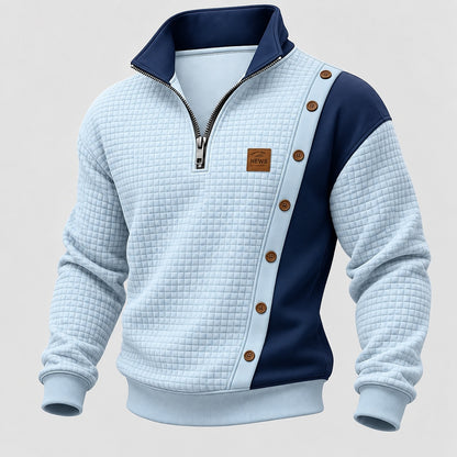 Diagonal Button Waffle Half-Zip Sweatshirt