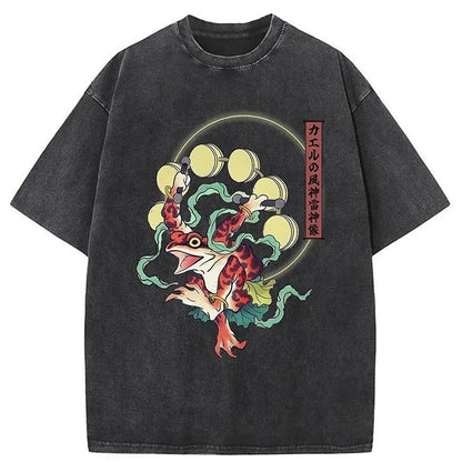 Japanese Style Frog Washed T-Shirt