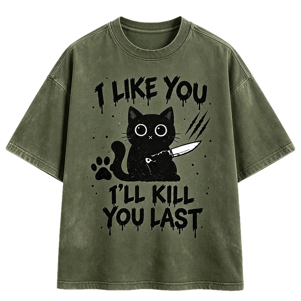 I Like You Knife Cat Washed T-Shirt