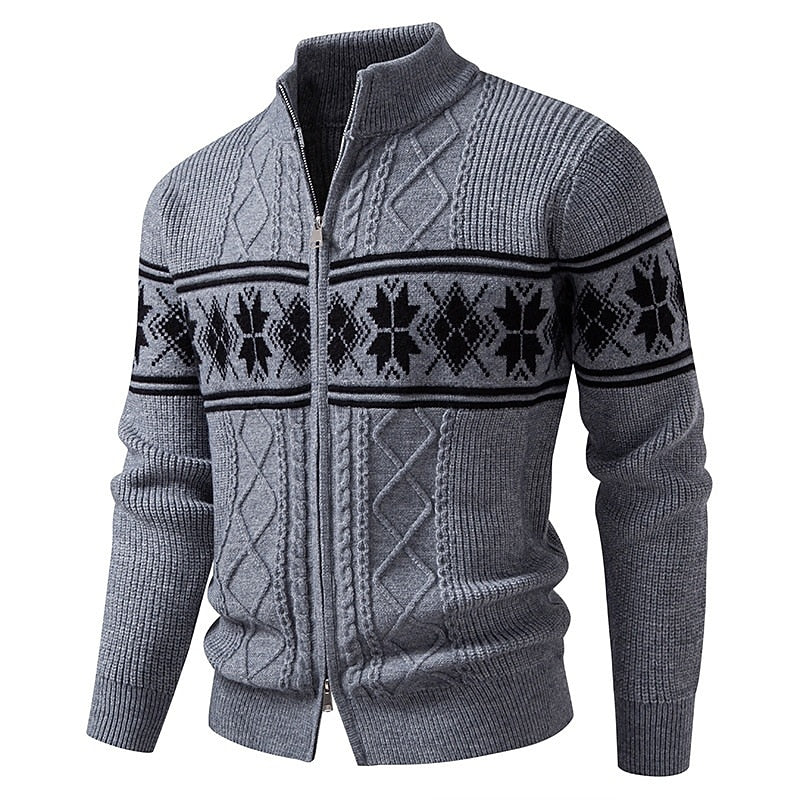 Snowflake Band Cable Zip Cardigan