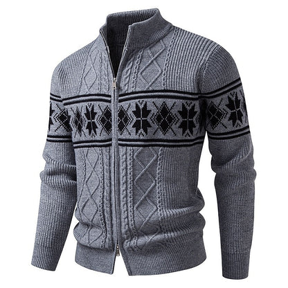 Snowflake Band Cable Zip Cardigan