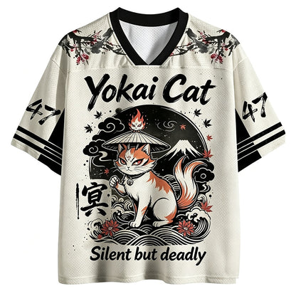Yokai Cat V-Neck Mesh Jersey