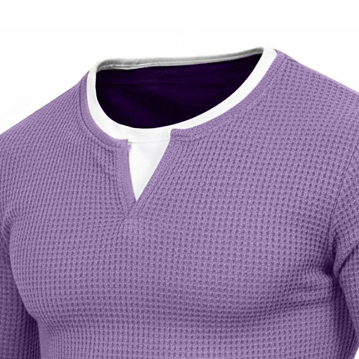 Contrast Inset Waffle Henley Long Sleeve T-Shirt