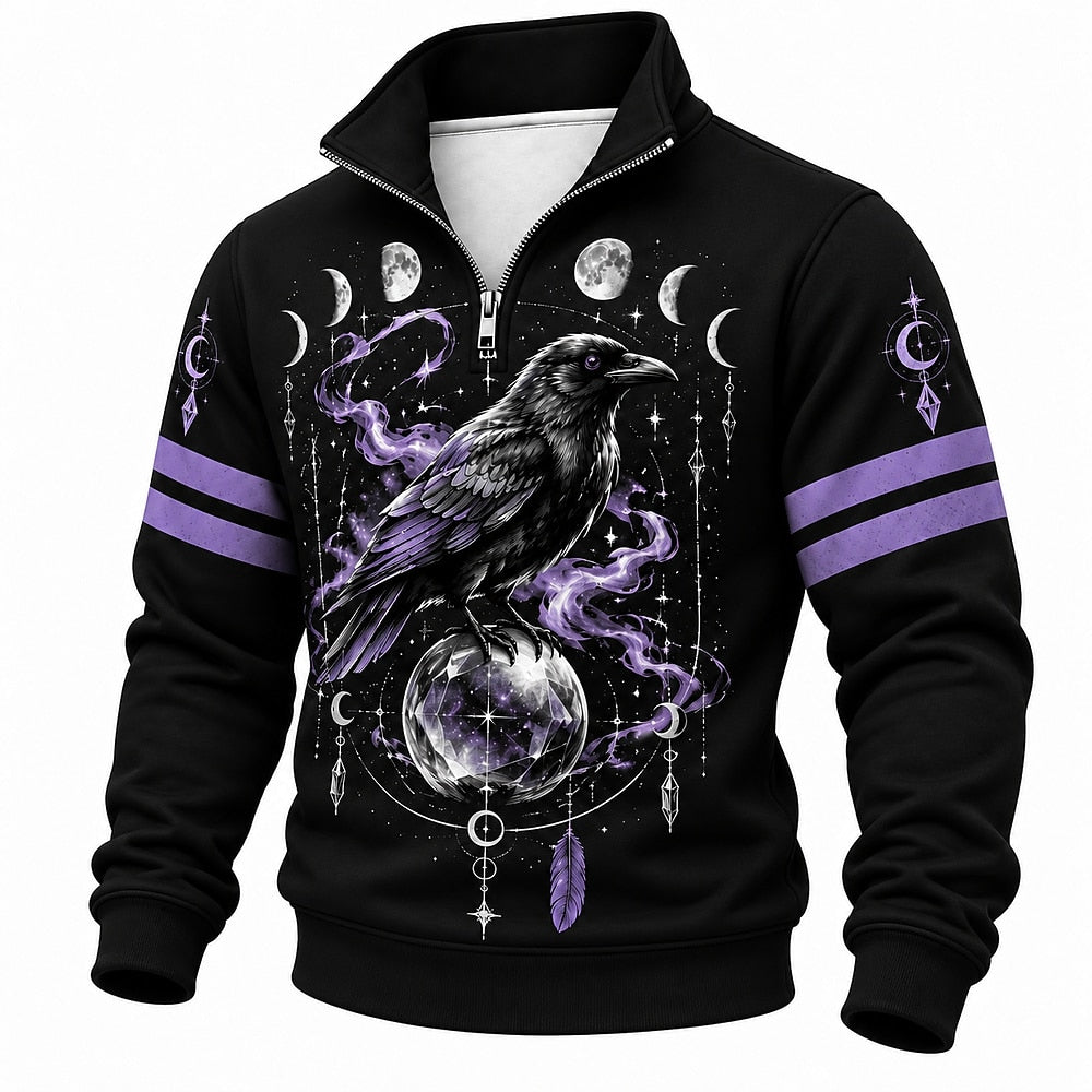 Moon Phase Mystic Raven Half-Zip Sweatshirt