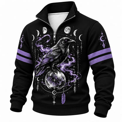 Moon Phase Mystic Raven Half-Zip Sweatshirt