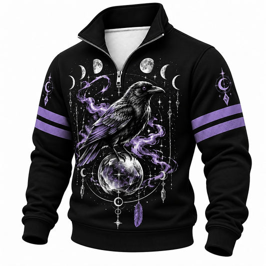 Moon Phase Mystic Raven Half-Zip Sweatshirt