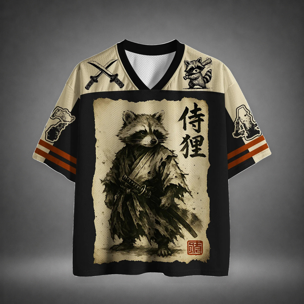 Men's Samurai Raccoon Graphic Print Short Sleeve Streetwear Jersey T-Shirt