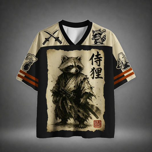 Men's Samurai Raccoon Graphic Print Short Sleeve Streetwear Jersey T-Shirt