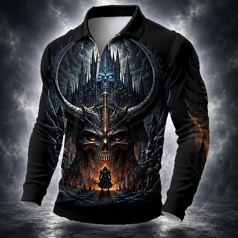 Halloween Men's Skull King Graphic Zip Polo