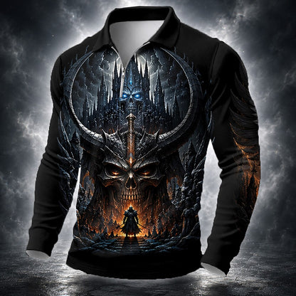 Halloween Men's Skull King Graphic Zip Polo