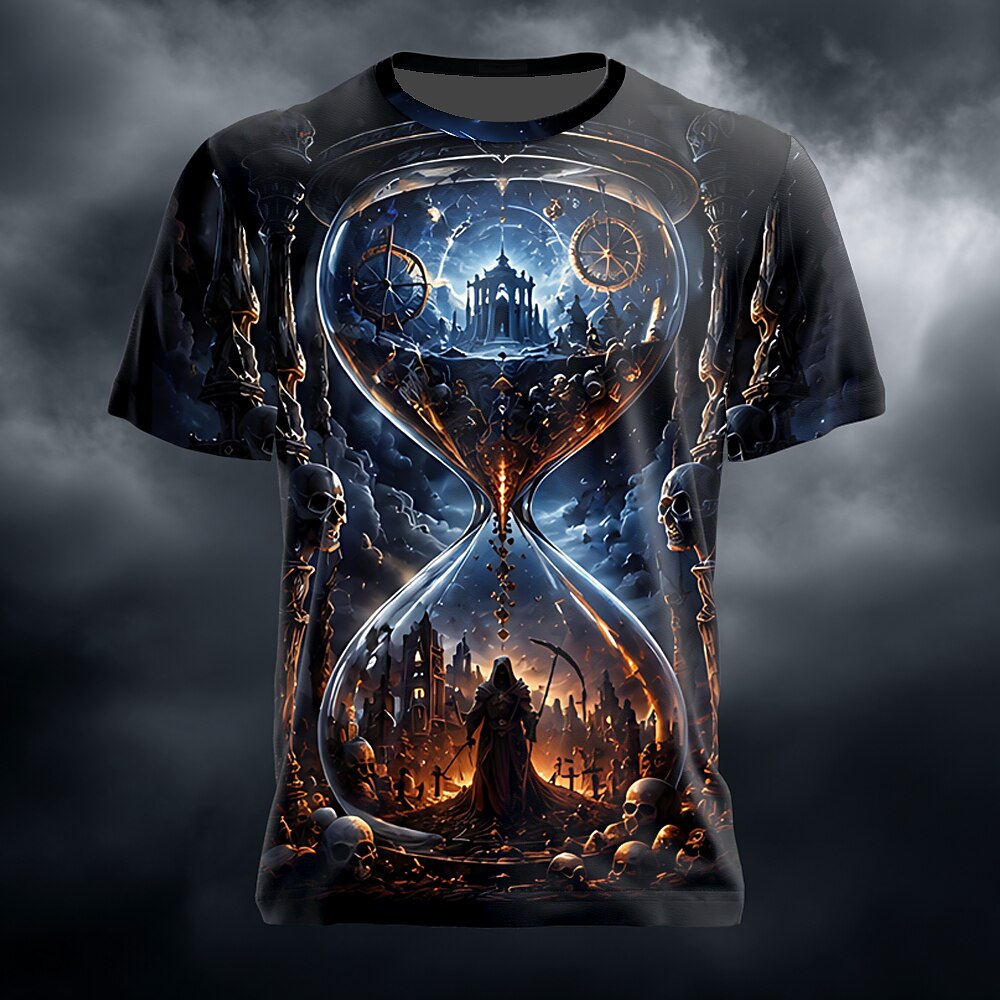 Men's Raven Castle Wizard Print Short Sleeve Gothic T-Shirt