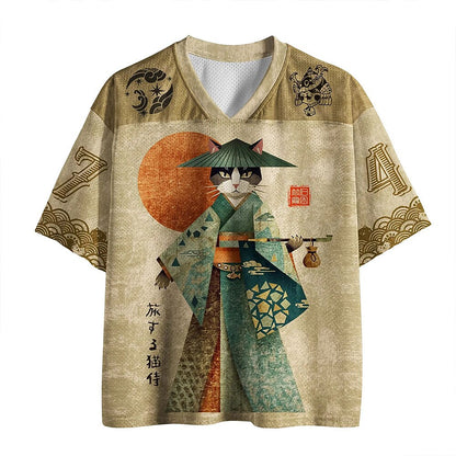 Men's Cat Graphic Print V-Neck Jersey