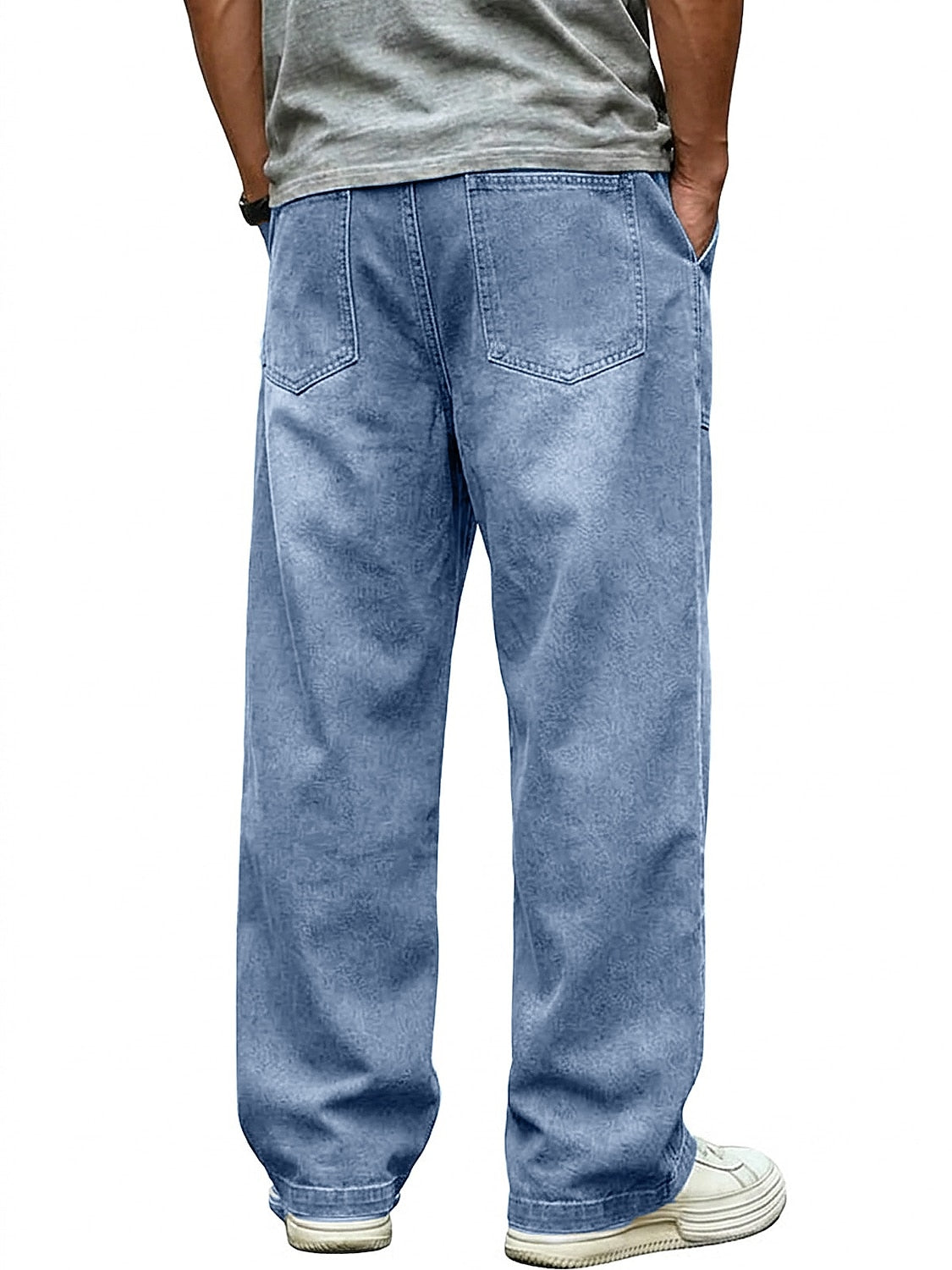 Washed Denim Drawstring Wide Leg Pants