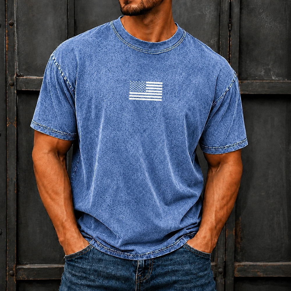 Men's US Flag Minimal Print Short Sleeve Patriotic T-Shirt