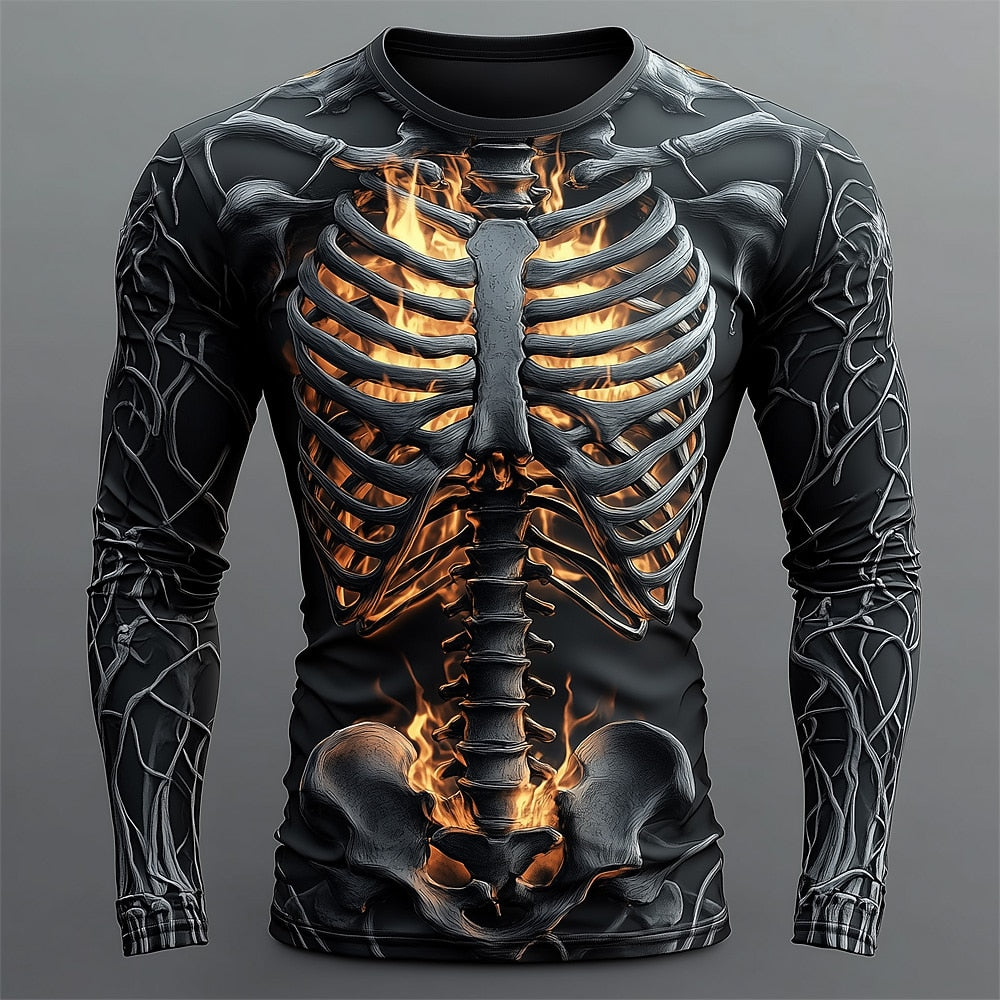Halloween Men's Skeleton Ribcage Costume Long Sleeve T-Shirt