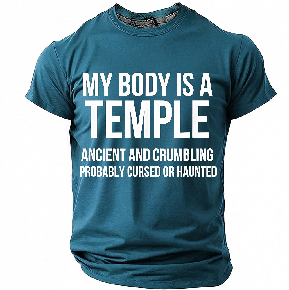 Men's Crumbling Temple Quote Print Short Sleeve Sarcastic T-Shirt