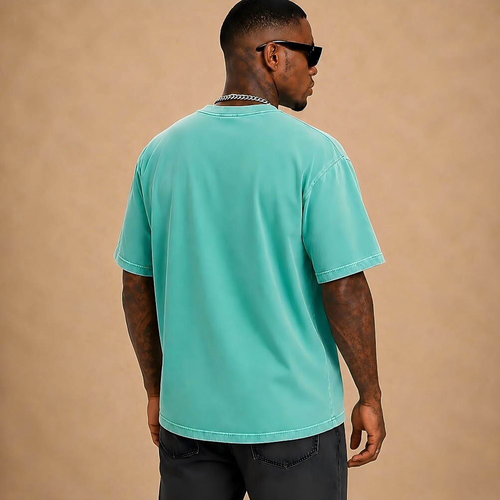 Men's Palm Tree Minimal Print Short Sleeve Acid-Wash T-Shirt