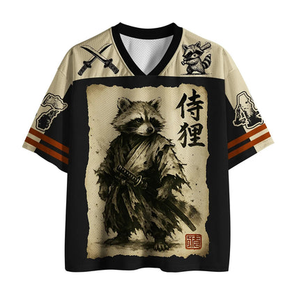 Men's Samurai Raccoon Graphic Print Short Sleeve Streetwear Jersey T-Shirt