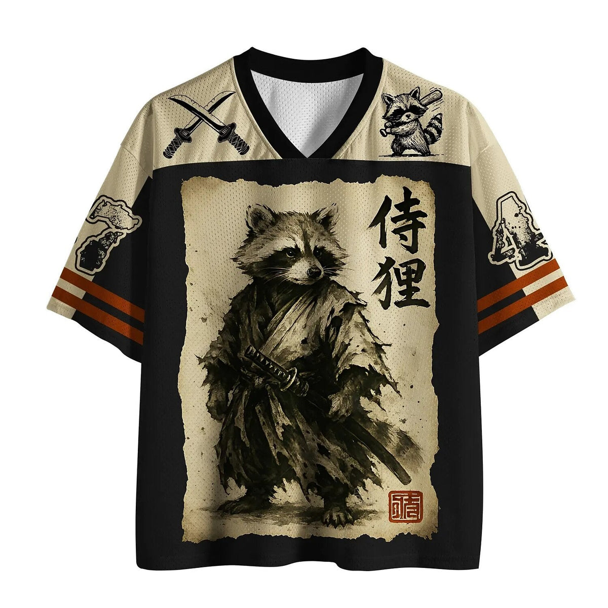 Men's Cyber Samurai Print Short Sleeve Streetwear Sports Jersey T-Shirt