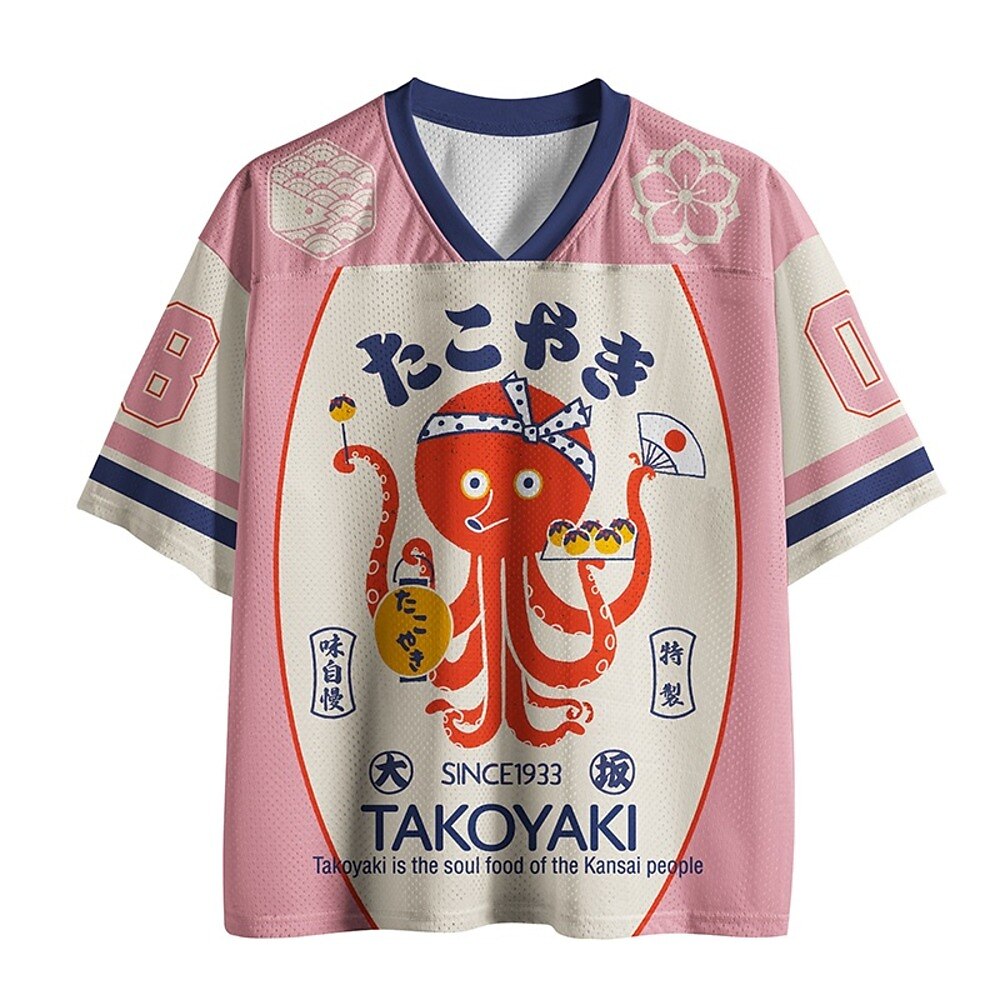 Men's Pink Octopus Graphic V-Neck Sports Jersey