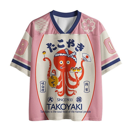Men's Pink Octopus Graphic V-Neck Sports Jersey