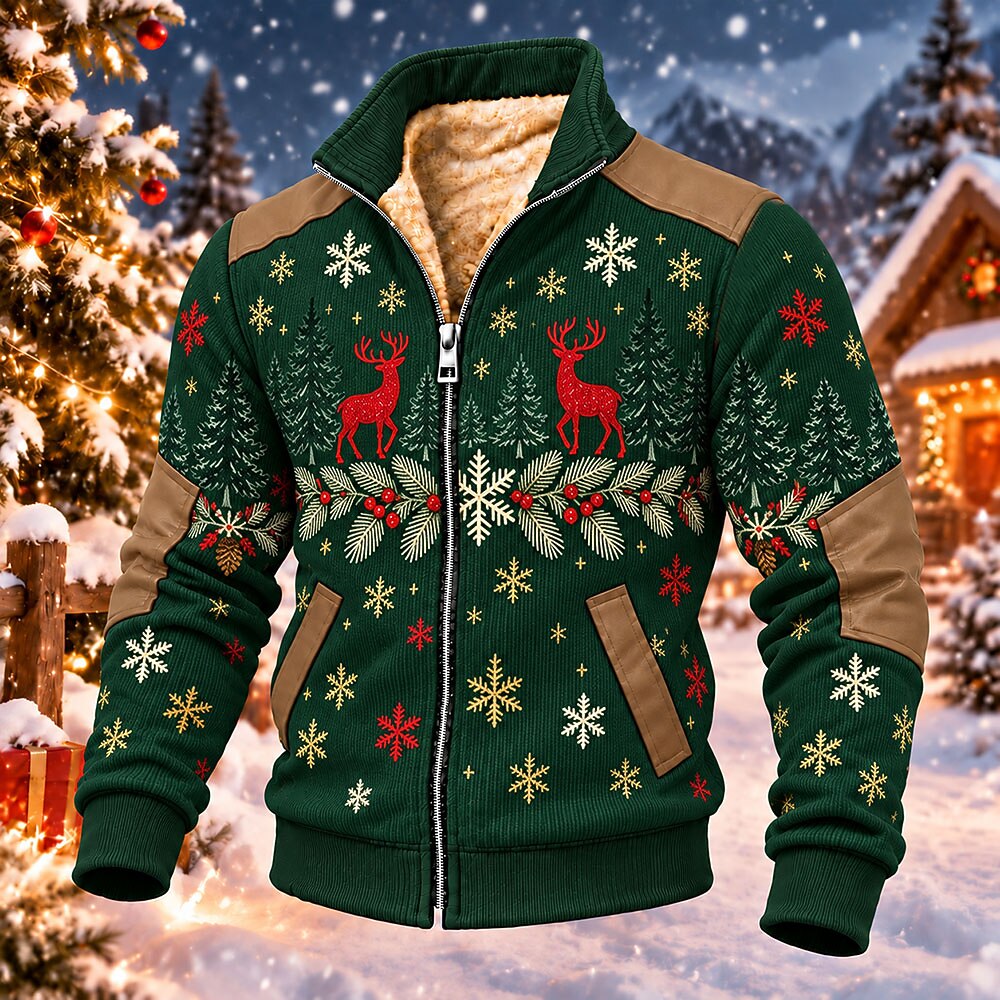 Reindeer Pine Forest Zip-Up Sweatshirt