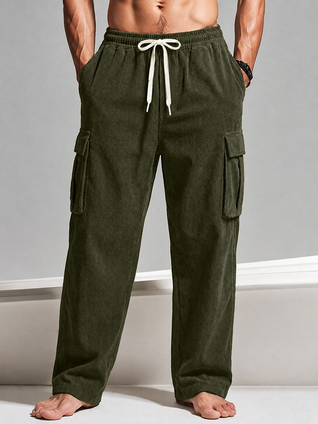 Drawstring Corduroy Cargo Pants