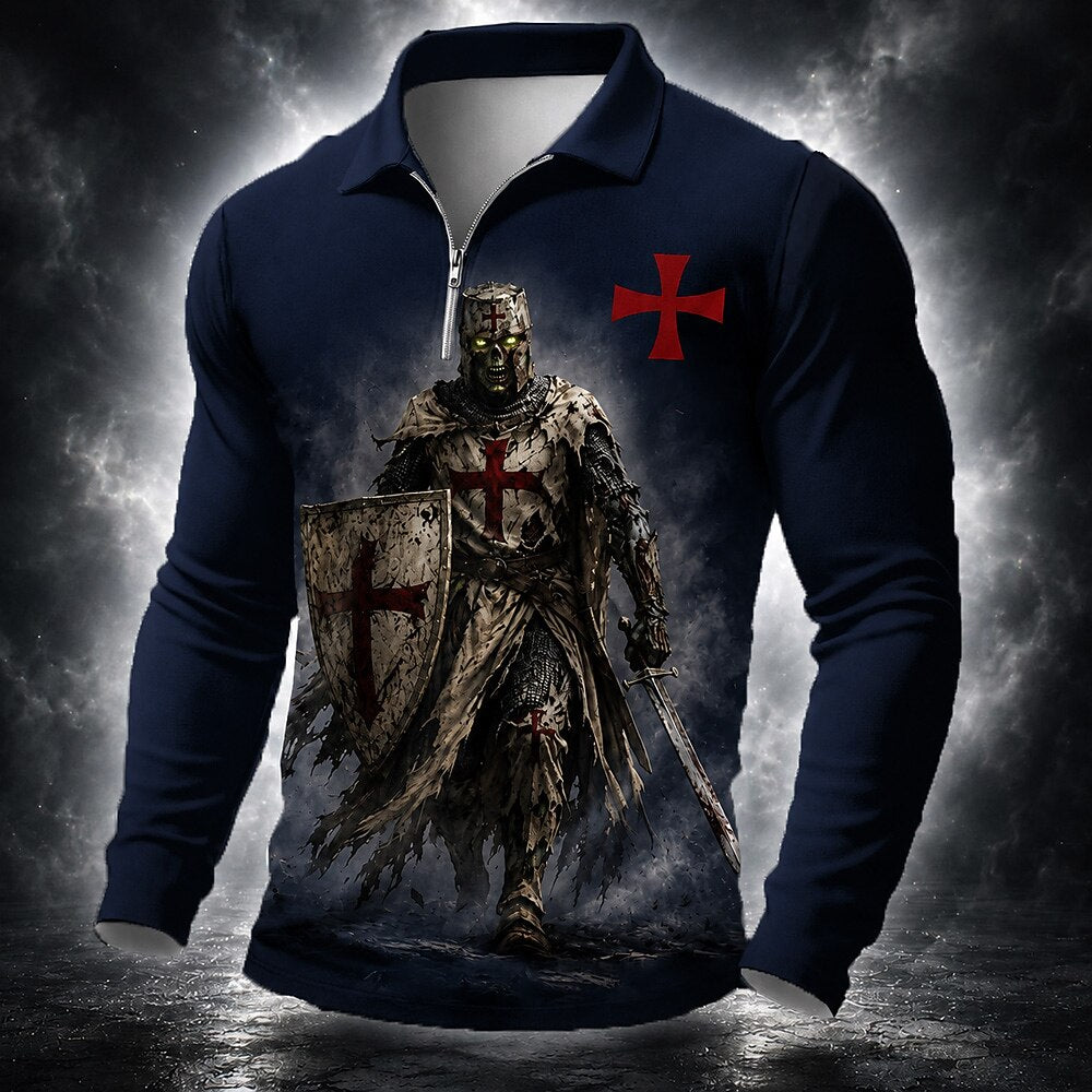 Halloween Men's Templar Knight Graphic Quarter-Zip Polo