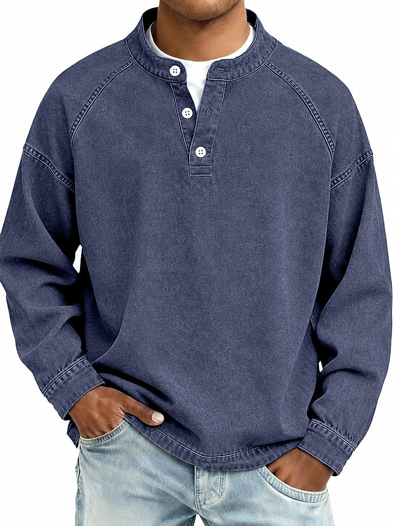 Vintage Washed Raglan Henley Long Sleeve T-Shirt