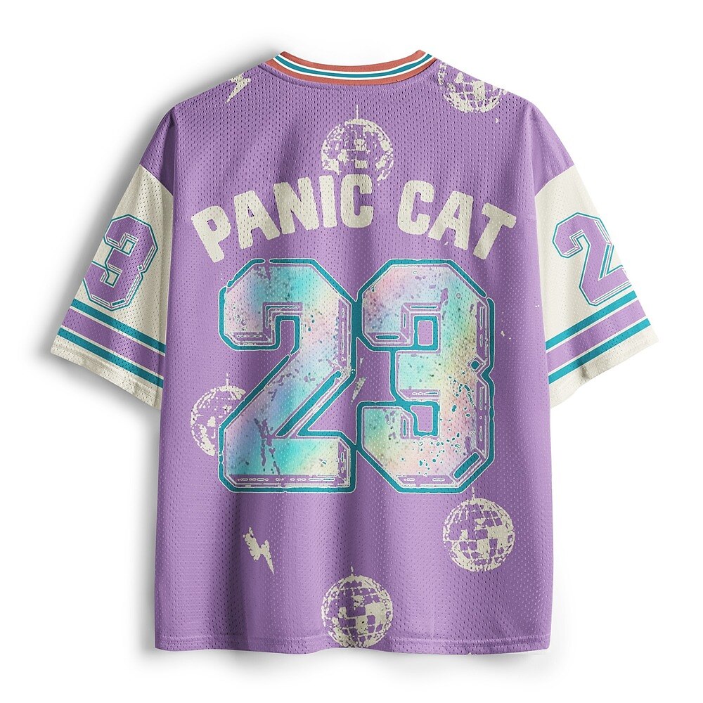 Men's Purple Cat Graphic V-Neck Sports Jersey