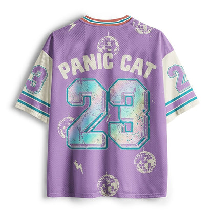 Men's Purple Cat Graphic V-Neck Sports Jersey