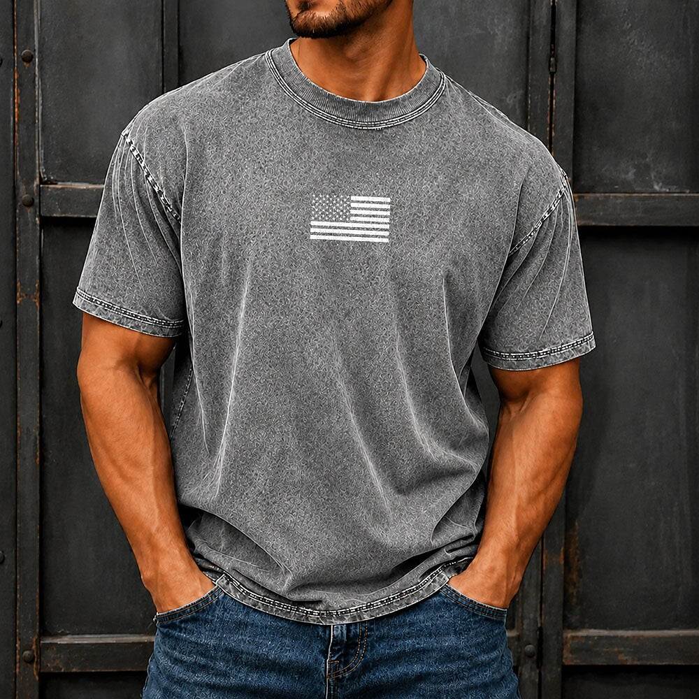 Men's US Flag Minimal Print Short Sleeve Patriotic T-Shirt