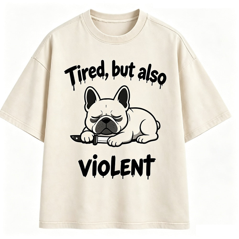 Tired but Violent Knife Dog Washed T-Shirt