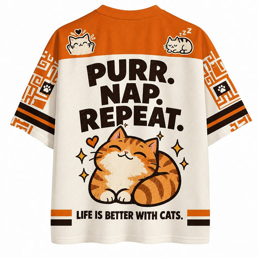 Men's Funny Cat Graphic V-Neck Sports Jersey