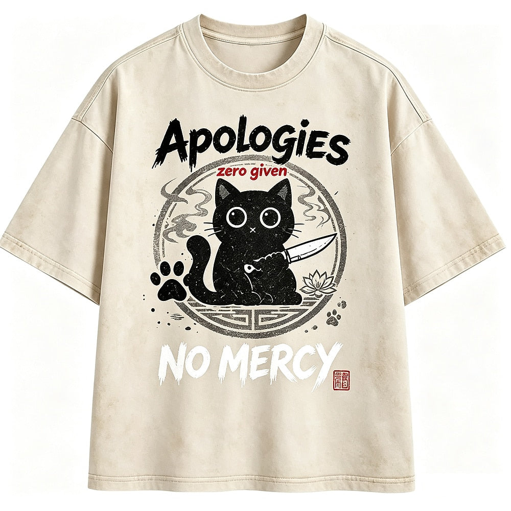 Apologies Zero Given Knife Cat Washed T-Shirt