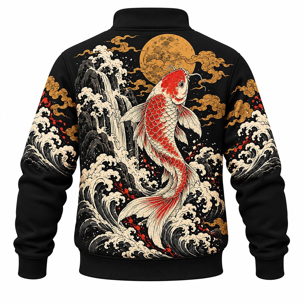 Crashing Waves Twin Koi Half-Zip Sweatshirt