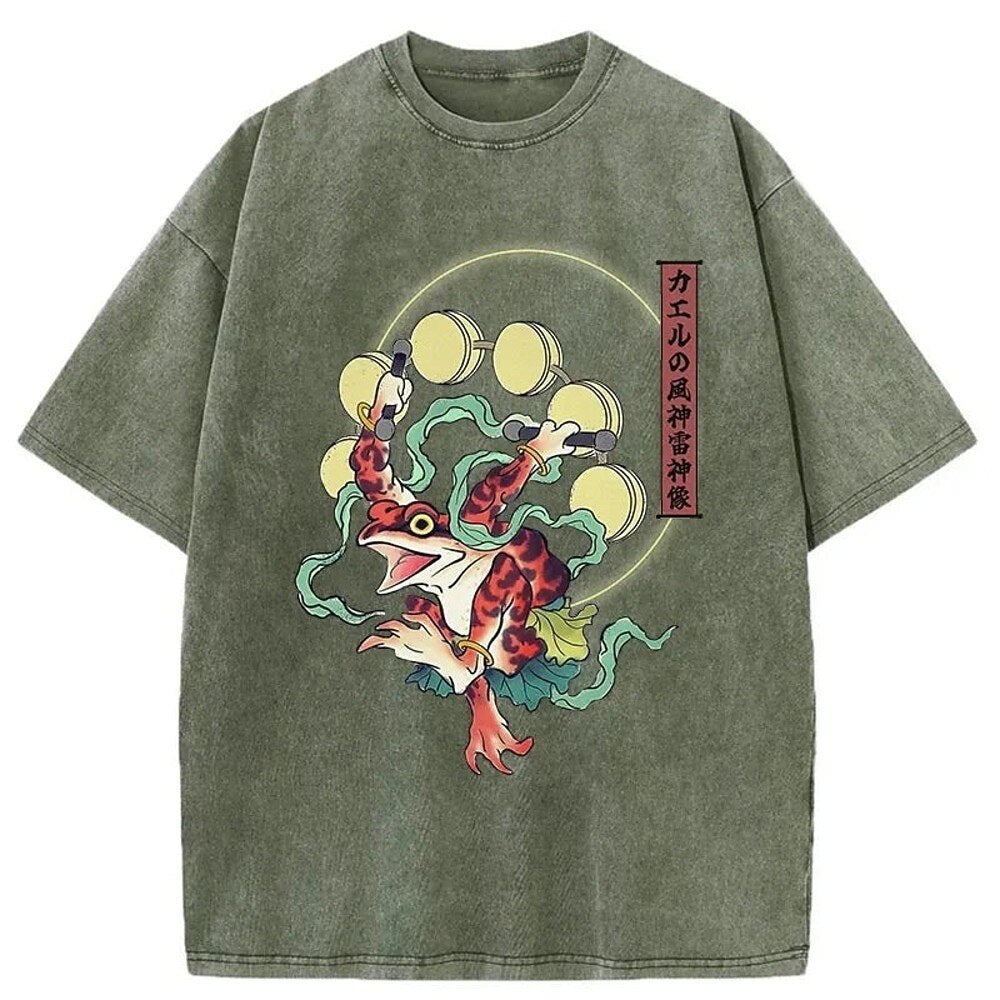 Japanese Style Frog Washed T-Shirt