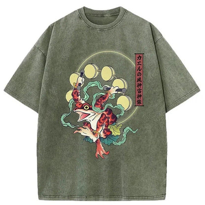 Japanese Style Frog Washed T-Shirt