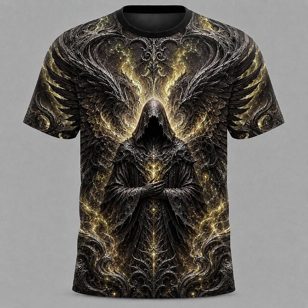 Men's Alien Wizard Armor Print Short Sleeve Gothic T-Shirt