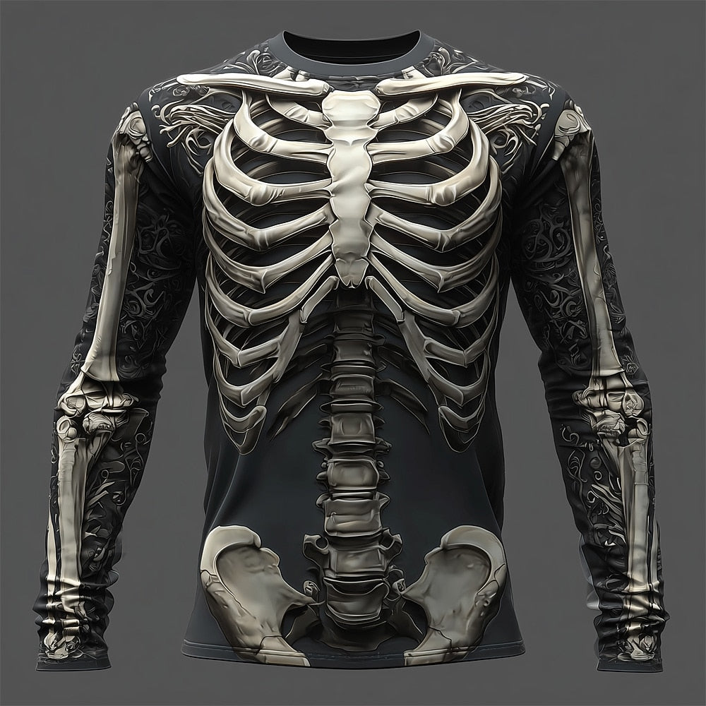 Halloween Men's Skeleton Ribcage Costume Long Sleeve T-Shirt
