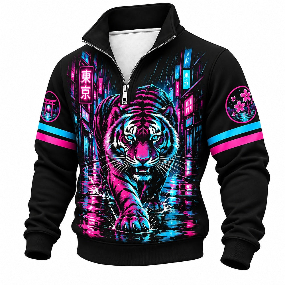 Neon Tokyo Tiger Half-Zip Sweatshirt