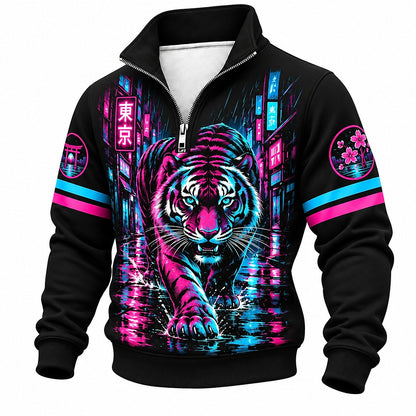 Neon Tokyo Tiger Half-Zip Sweatshirt