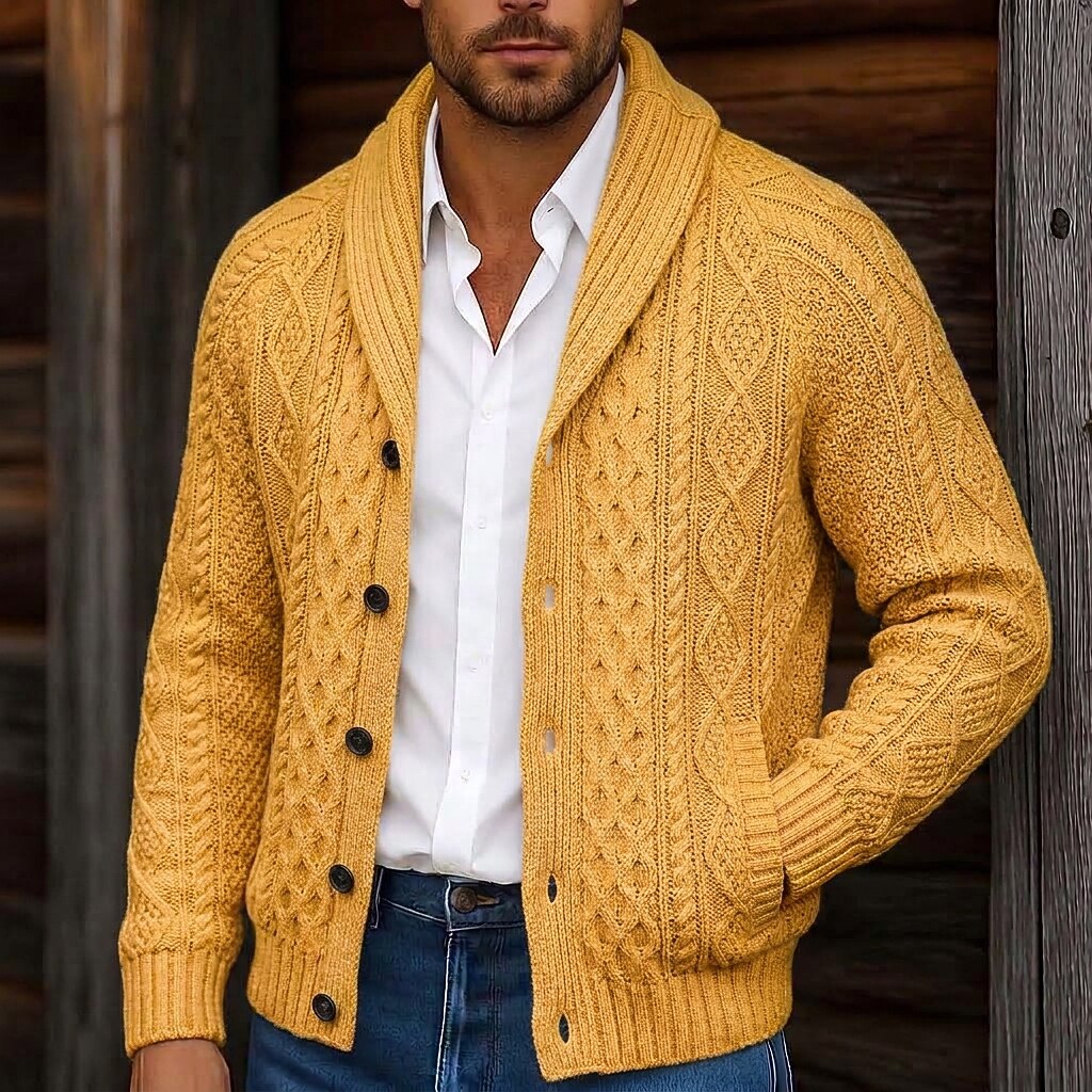 Braided Cable Shawl Collar Cardigan