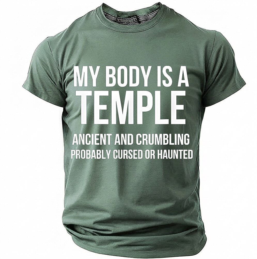 Men's Crumbling Temple Quote Print Short Sleeve Sarcastic T-Shirt
