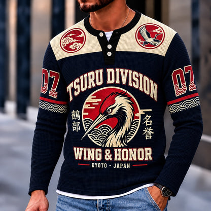 Crane Wing and Honor 07 Henley Long Sleeve T-Shirt