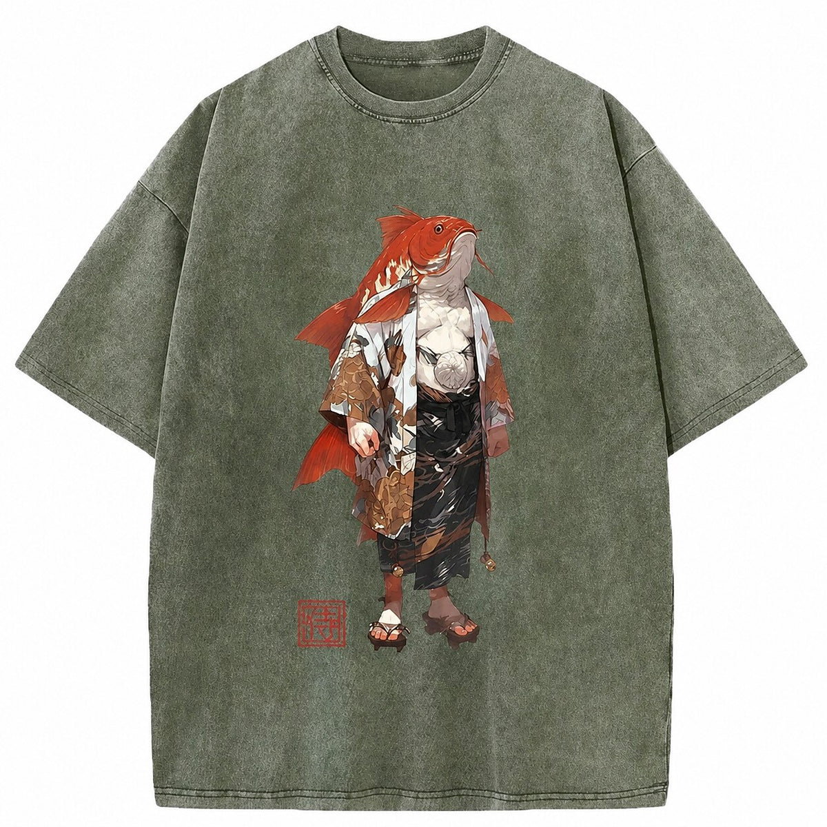 Japanese Style Koi Warrior Washed T-Shirt