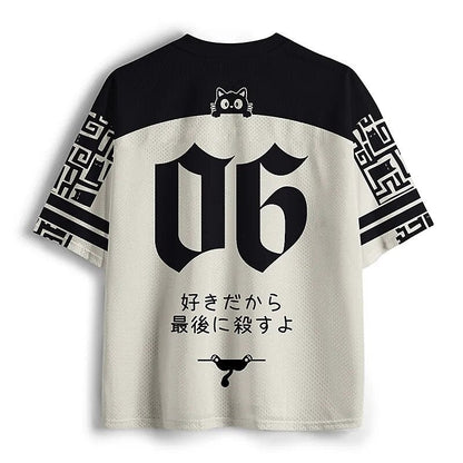 Men's Japanese Daruma Owl Print Short Sleeve Sports Jersey T-Shirt